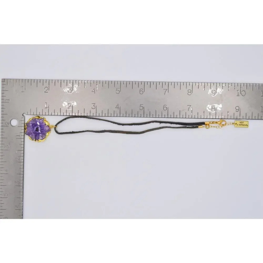 Calinana Handmade USA Necklace Pendant Geode Purple Stone Brushed Gold Bin3D